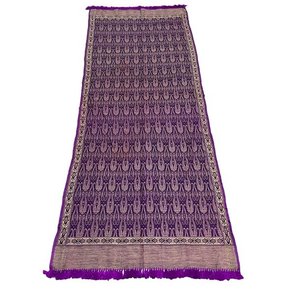 Vintage Large 89” Wool Shawl Wrap Woven Purple Himalayan Paisley Tibet India - Picture 2 of 5